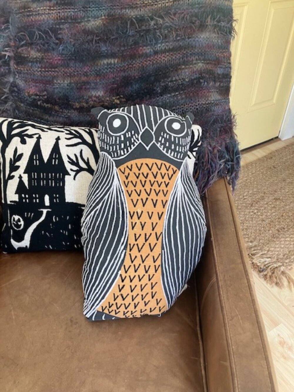 West Elm Owl Bird Throw Pillow Room Accent Decor 17 x 12 Boho